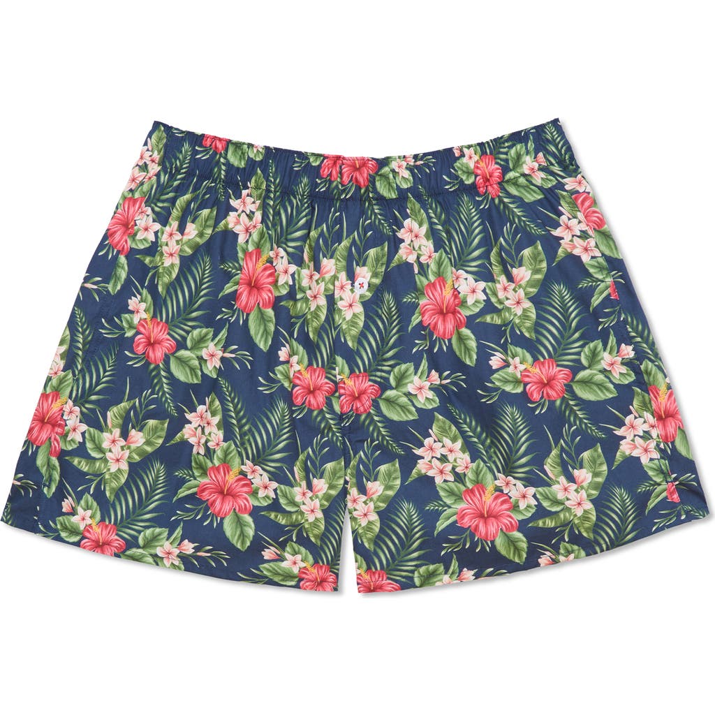 Druthers Nyc Organic Cotton Oahu Hawaiian Print Boxer Short In Navy