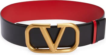 V Logo Chain Leather Belt in White - Valentino Garavani