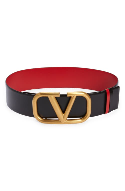 Valentino Garavani Vlogo Reversible Leather Belt In Black