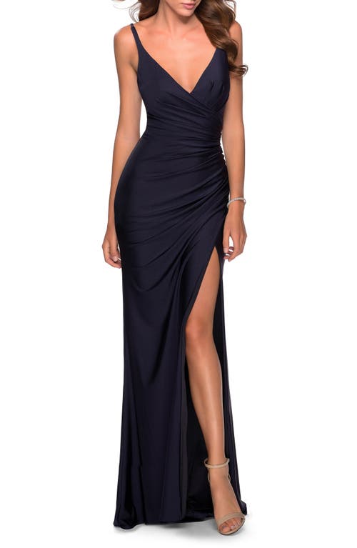Ruched Jersey Gown in Navy