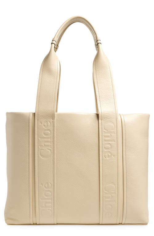 Chloé Logo Embossed Open Top Tote Bag In 24q Sweet Beige