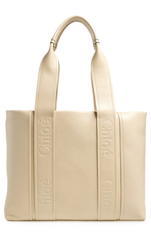 Shop Chloé Woody Leather Tote In 24q Sweet Beige