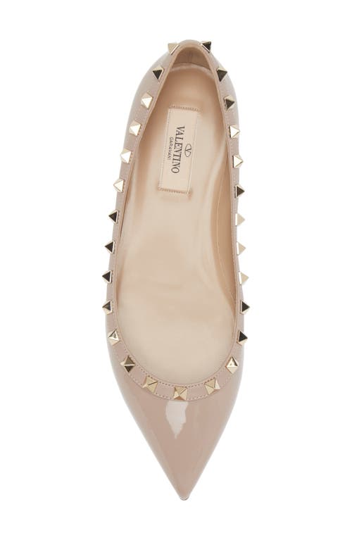 Shop Valentino Garavani Rockstud Pointed Toe Ballerina Flat In P45 Poudre/poudre