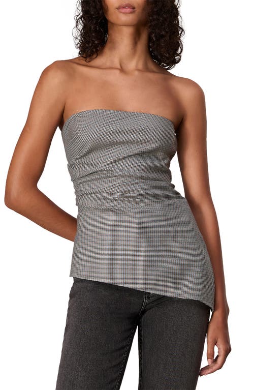 Shop Rag & Bone Genevieve Houndstooth Wool Blend Strapless Top In Bluplaid