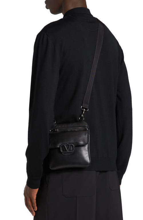 Shop Valentino Garavani Mini Vlogo Leather Crossbody Bag In Nero