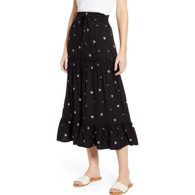 Petite Gibson X Hi Sugarplum! Portofino Tiered Midi Skirt, Black