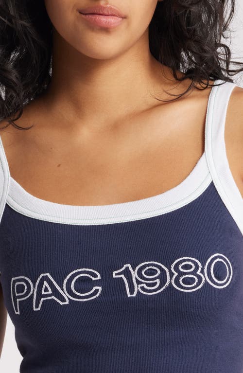 Shop Pacsun Logo Embroidery Stretch Cotton Rib Tank Top In Navy/white