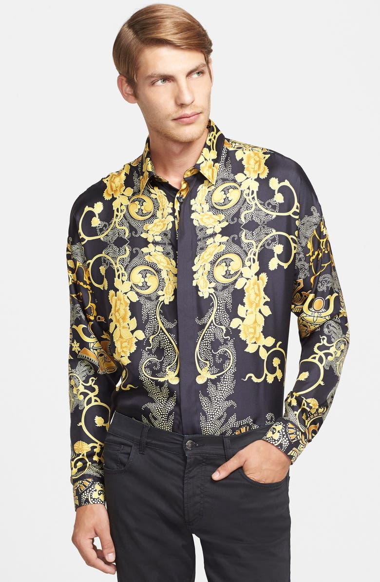 Versace Collection Trim Fit Baroque Print Silk Shirt | Nordstrom