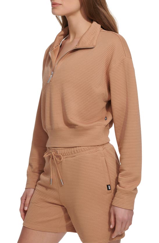 Dkny Ottoman Half-zip Crop Pullover In Praline
