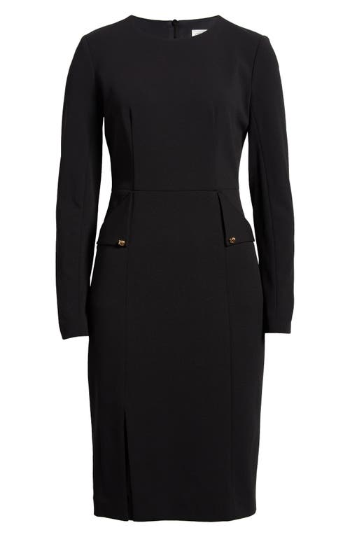 Shop Eliza J Long Sleeve Pocketed Sheath Dress In Black