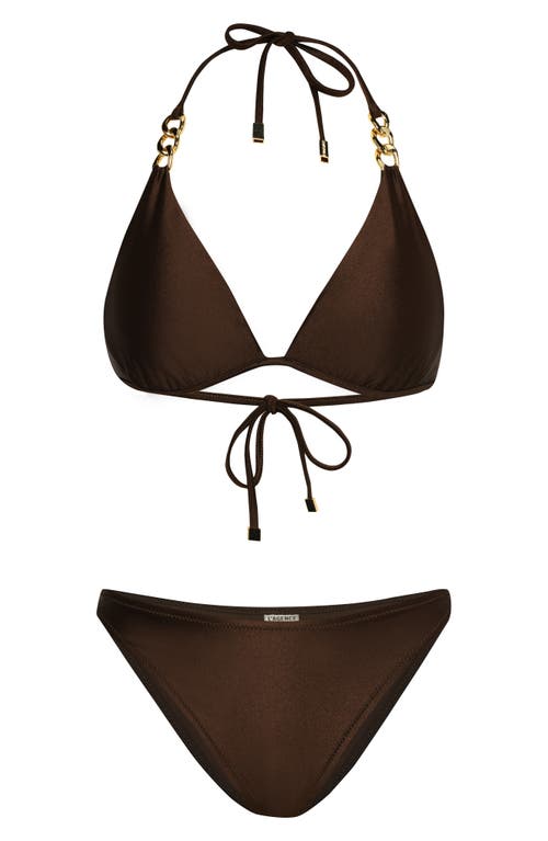 Shop L Agence L'agence Annabelle Shimmertriangle Bikini Top In Chocolate