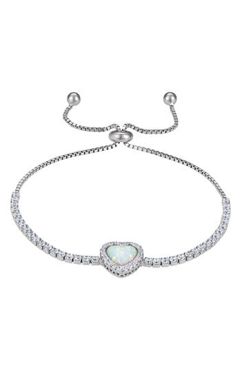Fzn Sterling Silver Created Opal Heart Charm Bracelet In White