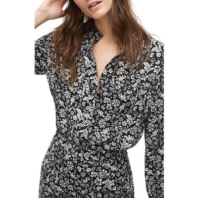 J.crew Prairie Floral Drapey Button-Up Top, Black