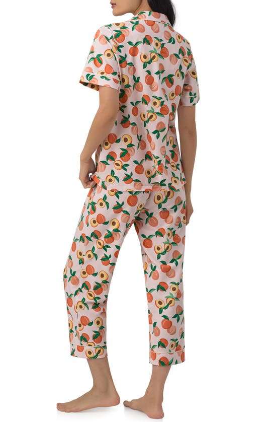 Shop Bedhead Pajamas Print Stretch Organic Cotton Jersey Crop Pajamas In Peachy Keen