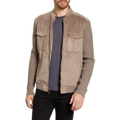 John Varvatos Star Usa Faux Suede Bomber Jacket, Beige