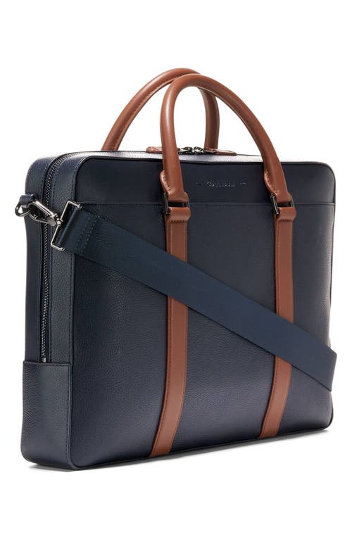 Cole Haan Triboro Leather Briefcase In Navy/new British Tan