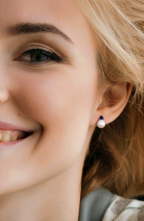 DELMAR DELMAR FRESHWATER PEARL & AQUAMARINE DROP EARRINGS