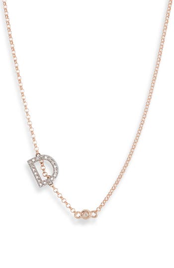 Meshmerise Bezel Diamond Initial Chain Necklace In Rose-d