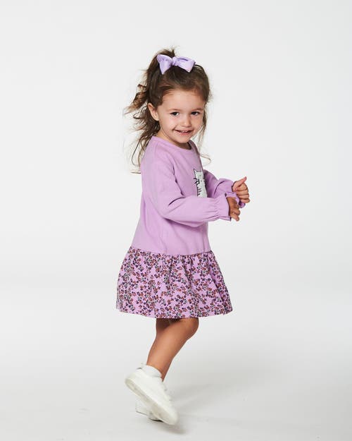 Shop Deux Par Deux Baby Girl's Super Soft Dress With Print Skirt Lilac Mini Flowers In Printed Lilac Little Flowers