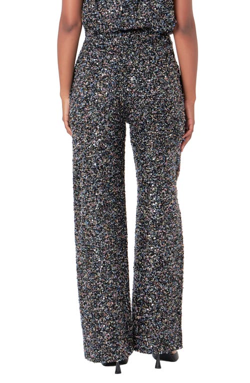 Endless Rose High Waist Wide Leg Bouclé Tweed Pants In Black Multi