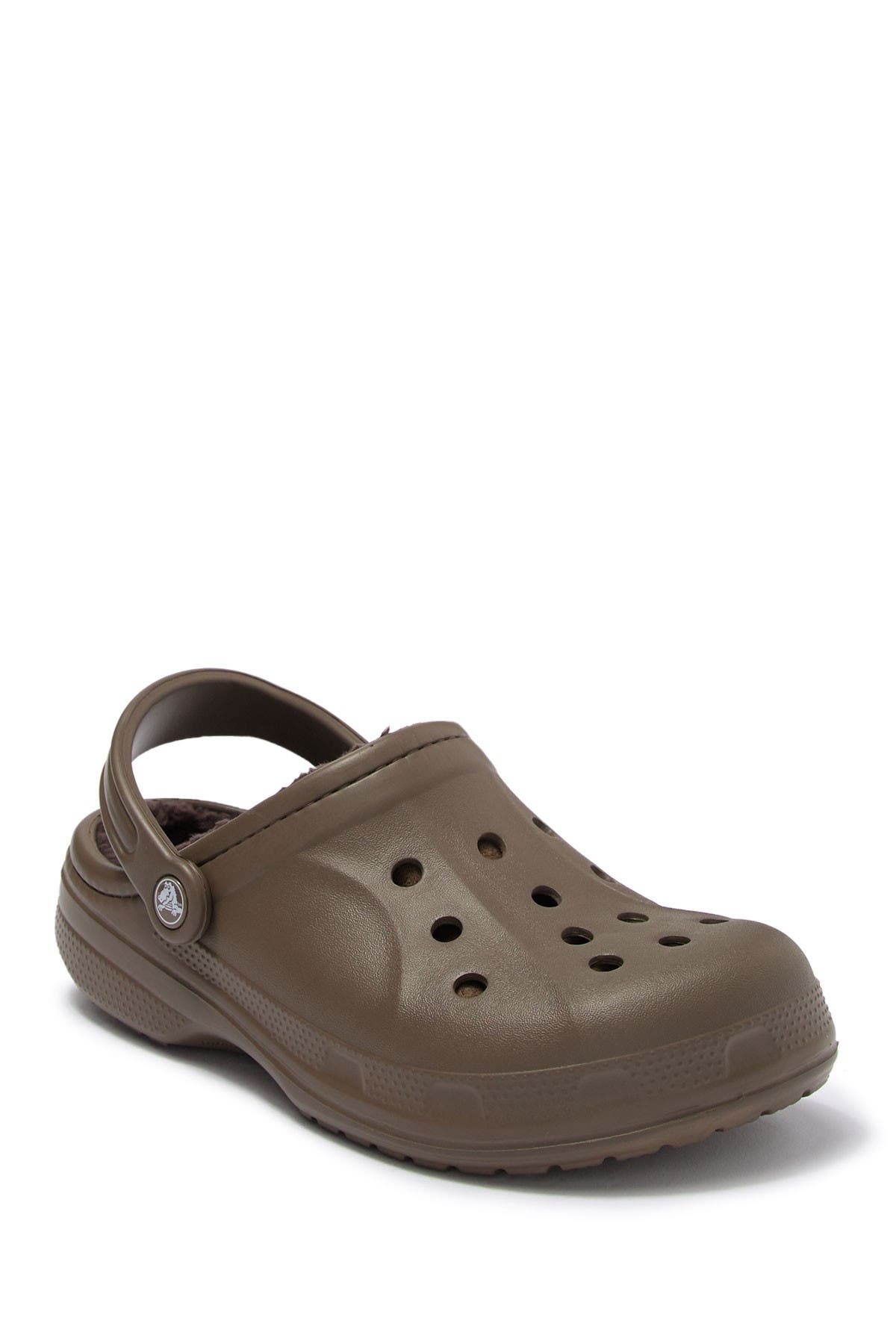 brown crocs with fur