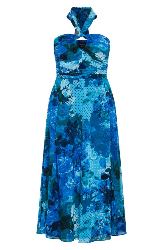 Shop City Chic Everlee Floral Print Halter Dress In Blue Beauty