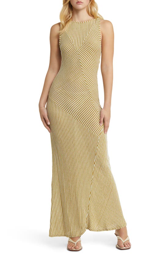 Topshop Cut And Sew Stripe Panel Midi Dress In Green And White-multi In Green