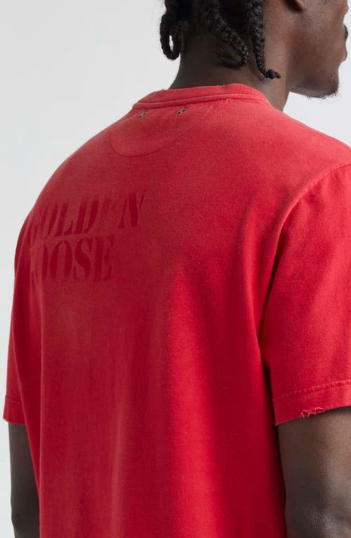 Golden Goose Journey Distressed Cotton Graphic T-shirt In Urban Red/dark Red