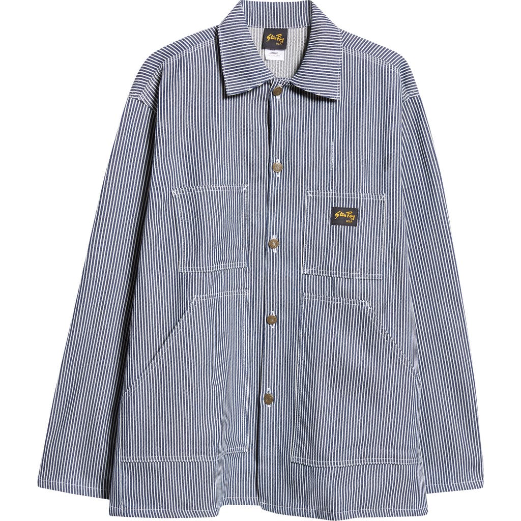 STAN RAY STAN RAY PINSTRIPE COTTON BUTTON-UP SHOP JACKET