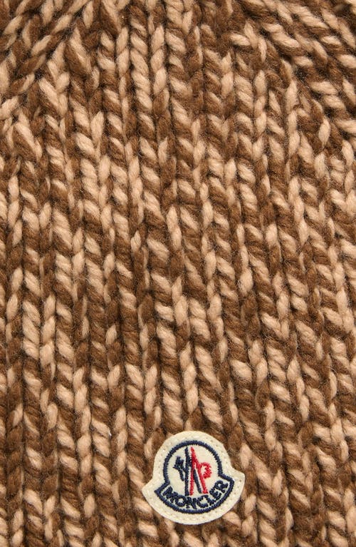 Moncler Two-tone English Rib Wool Blend Beanie In Medium Brown