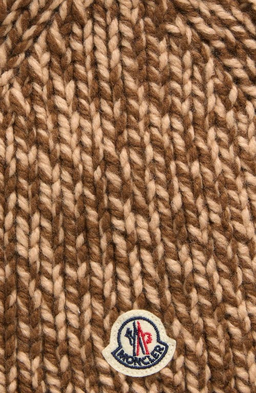 Shop Moncler Two-tone English Rib Wool Blend Beanie In Medium Brown