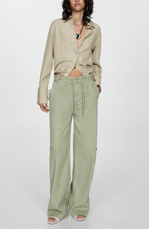 Shop Mango Drawstring Button-up Top In Green