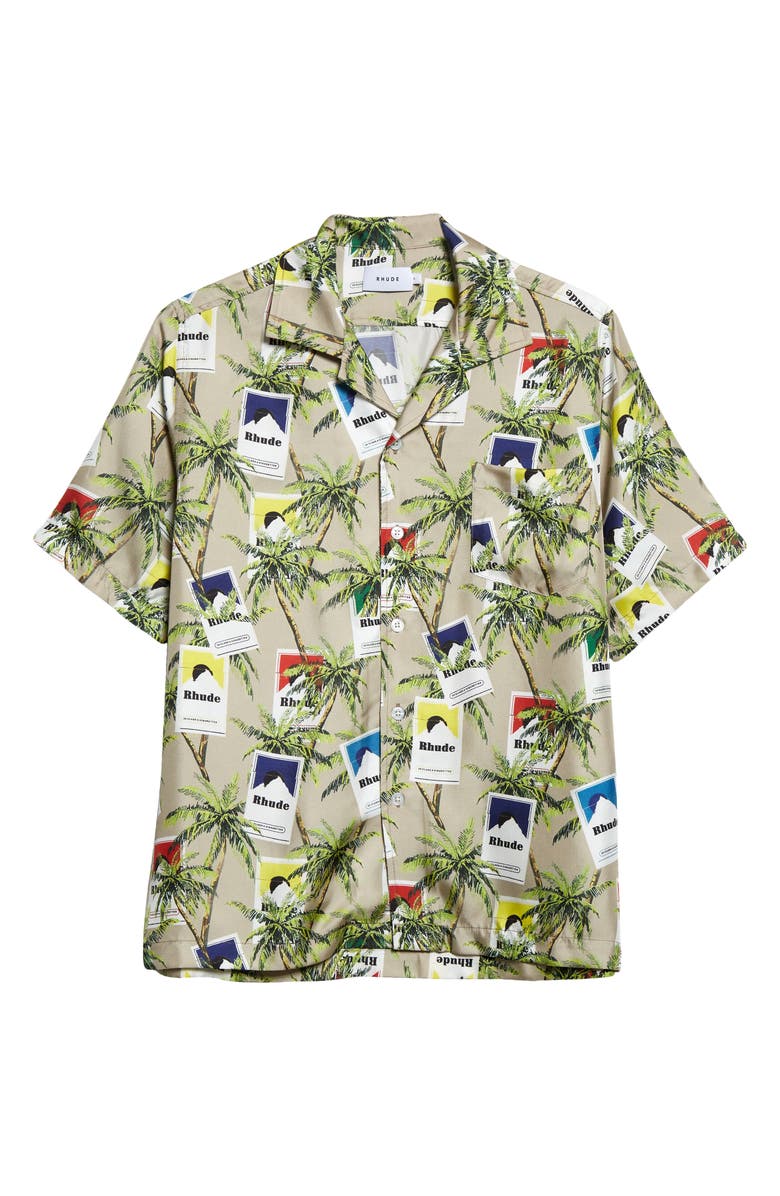 Rhude Palm Tree & Cigarette Print Silk Button-Up Camp Shirt | Nordstrom