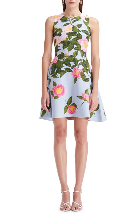 Camellia Jacquard Sleeveless Fit & Flare Dress