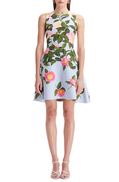 Oscar de la Renta Camellia Jacquard Sleeveless Fit & Flare Dress in Pink/Pale Blue at Nordstrom, Size Large