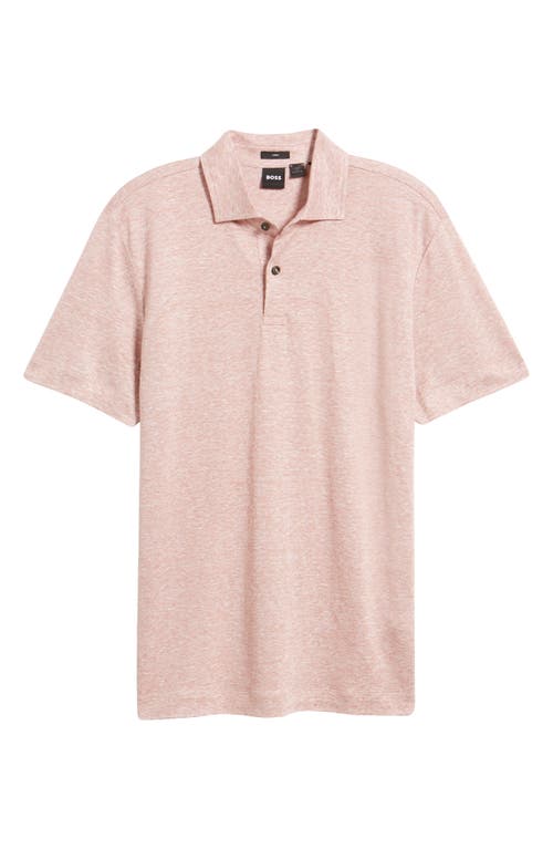 Shop Hugo Boss Boss Press Heathered Linen Piqué Polo In Open Pink