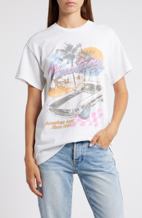 Merch Traffic Mustang Car Oversize Cotton Graphic T-Shirt in White 