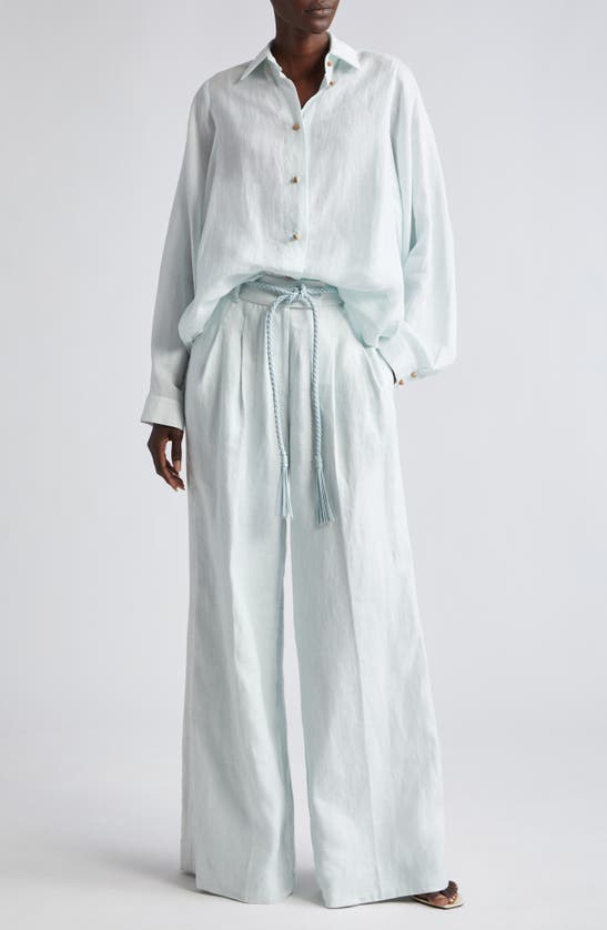 Shop Zimmermann Natura Linen Wide Leg Pants In Mint