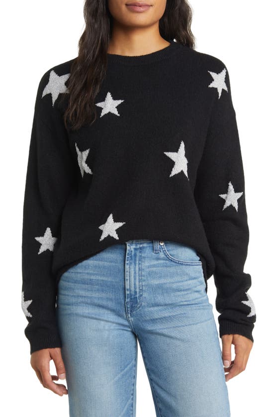 Caslon Scattered Star Sweater In Black- Silver Scattered Stars