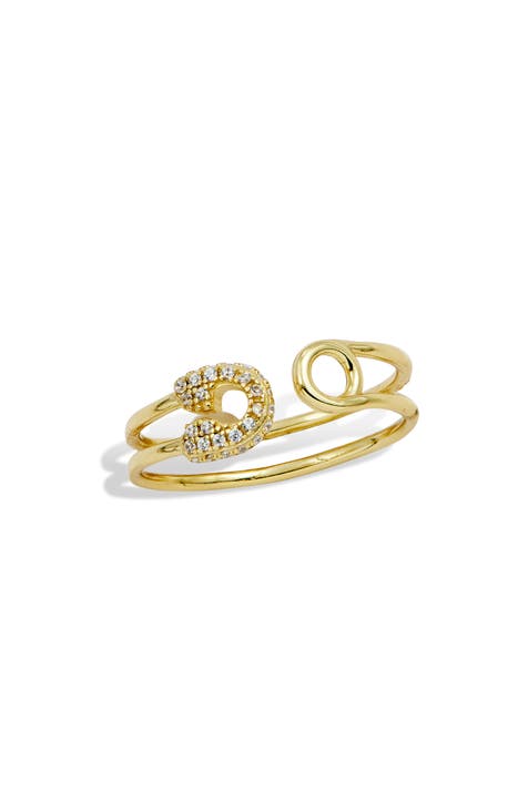 Safety Pin CZ Adjustable Ring