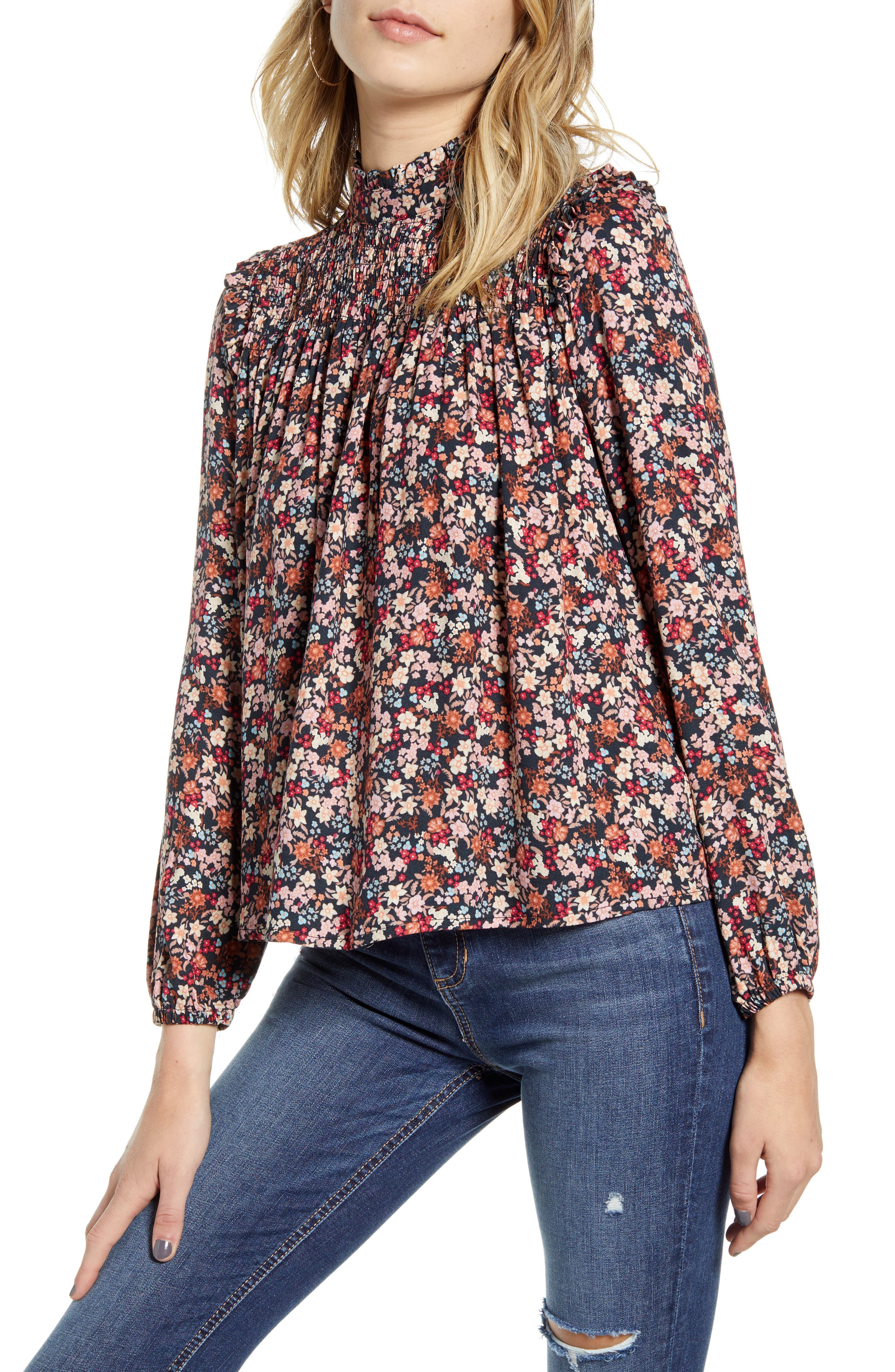 floral smocked top