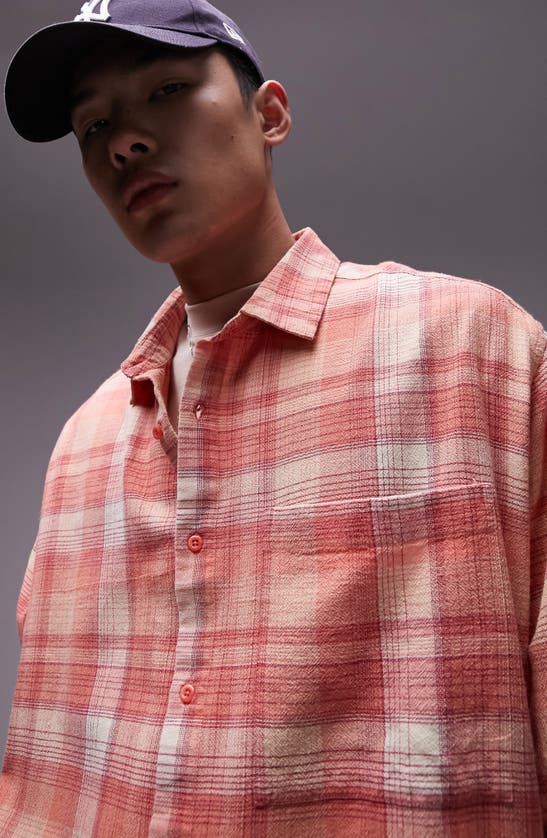Shop Topman Relaxed Fit Plaid Button-up Shirt In Light Pink
