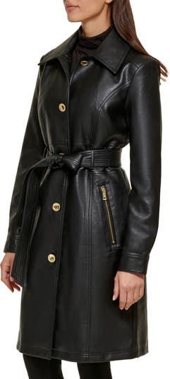 GUESS Faux Leather Belted Trench Coat