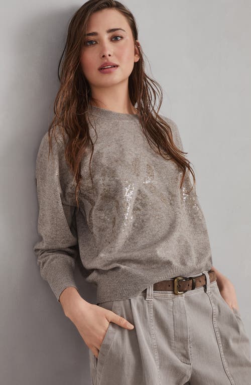 Shop Brunello Cucinelli Virgin Wool, Cashmere And Silk Sweater With Dazzling Mosaic Embroidery In Cool Beige