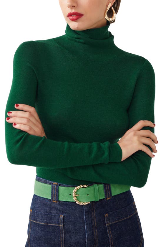 & Other Stories Fitted Turtleneck Wool Sweater In Bottle Green