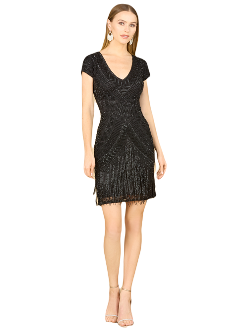 Shop Lara New York Brooklyn Beaded Fitted Short Dress With Open Back In Black