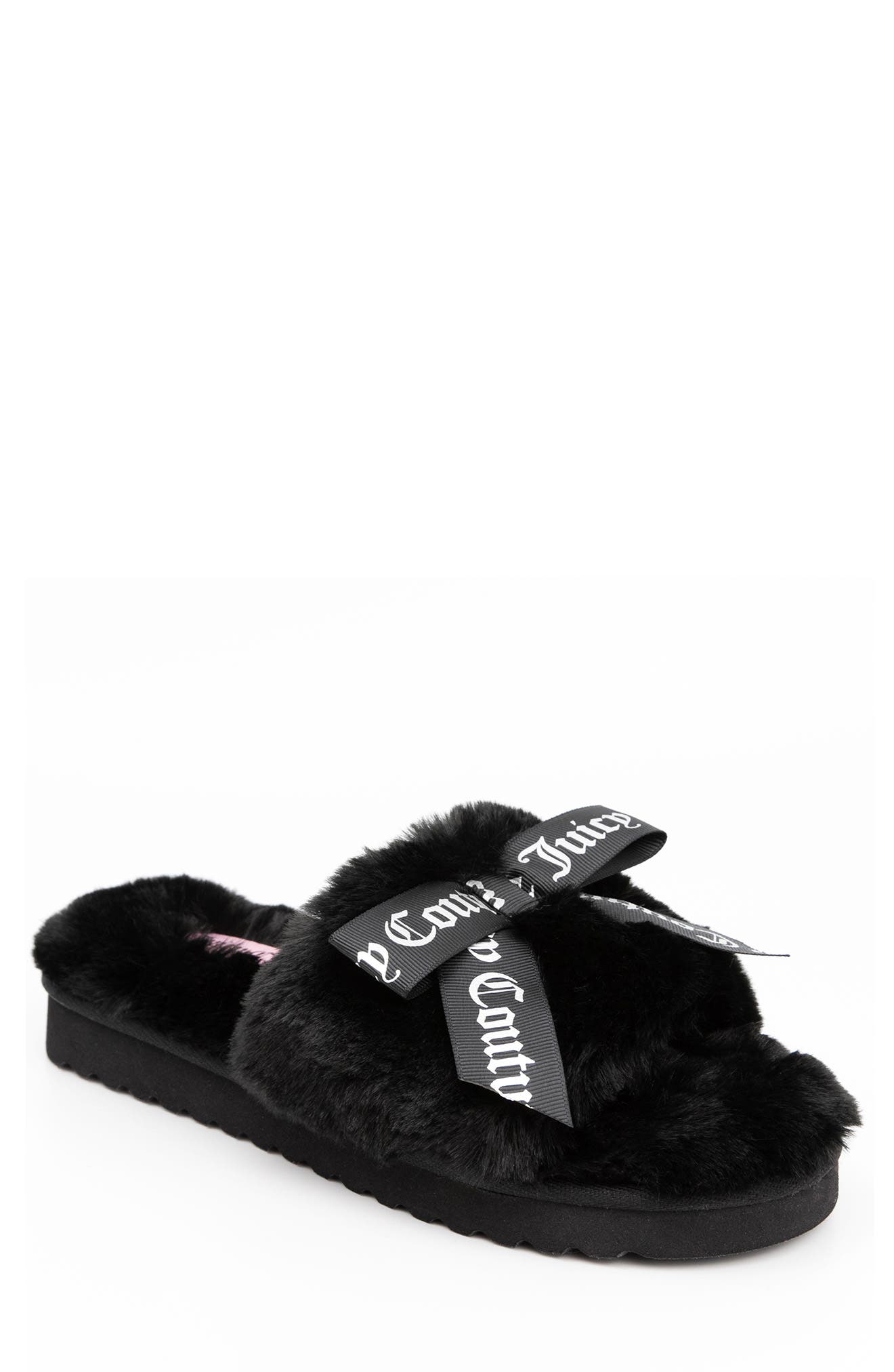 black fuzzy flip flops