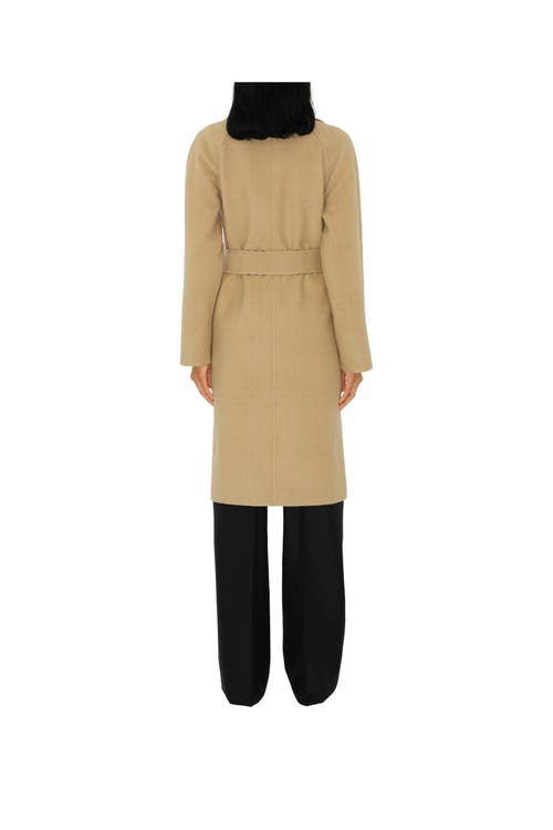 Shop Burberry Long Reversible Check Wool Car Coat In Flax