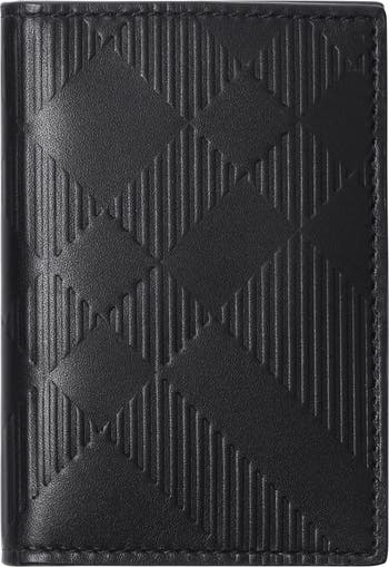 AUTH NWT $440 Burberry Men's Embossed Checked Motif Leather Bifold