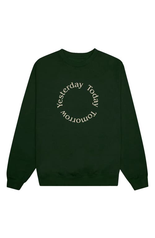 Gender Inclusive Yesterday Today Tomorrow Fleece Graphic Sweatshirt in Green/Sand